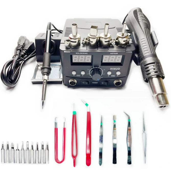 Dual LCD 2-in-1 Hot Air & Soldering Station - Precision Temperature Control & ESD Safe with Auto Cooling