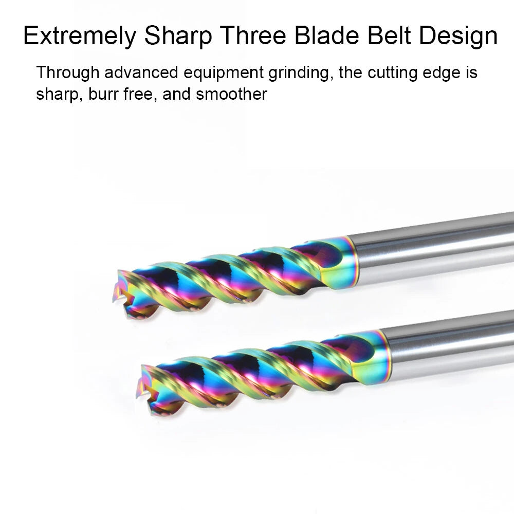 CNC Router Bit - Tungsten Carbide, 3 Flutes, 4mm/8mm/10mm Shank & Cutting Diameter, 12mm/24mm/30mm Length End Mill