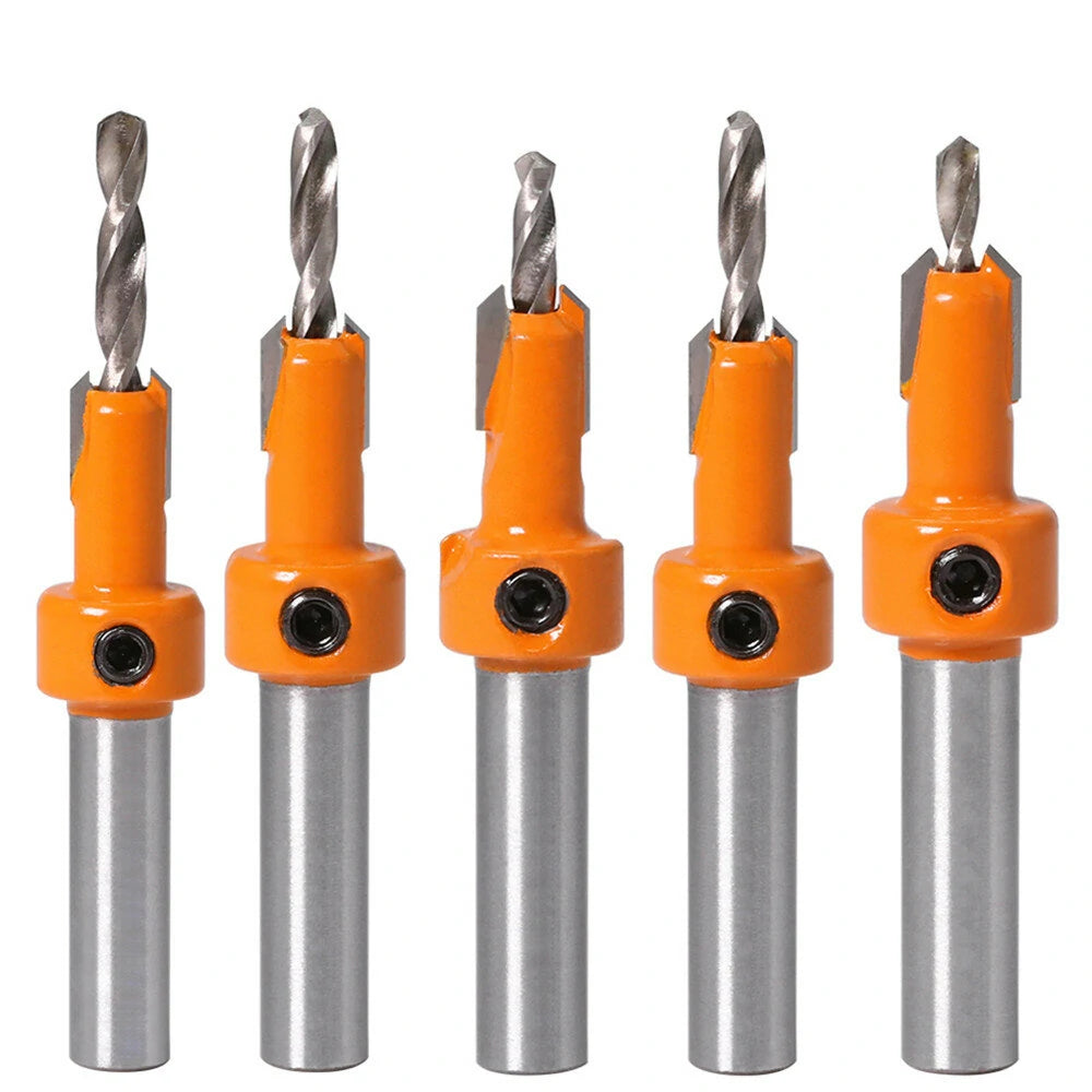 Drillpro 5Pcs 8mm Shank Carbide Tip Countersink Router Bit Set for Wood Milling