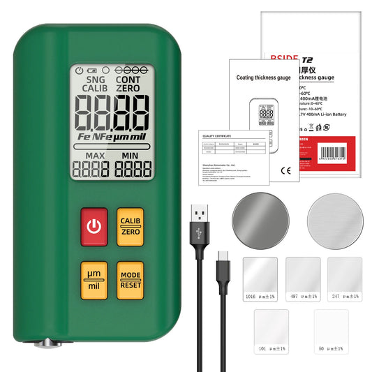 Rechargeable BSIDE Coating Thickness Gauge - Car Paint Film Tester 0.1 Micron / 0-1500µm Fe/NFe MAX/MIN Measurement Tool