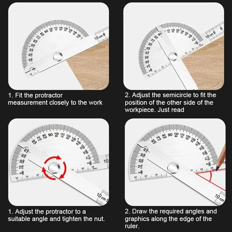 Stainless Steel 180° Protractor Angle Finder Goniometer Woodworking Rotary Measuring Ruler Tools