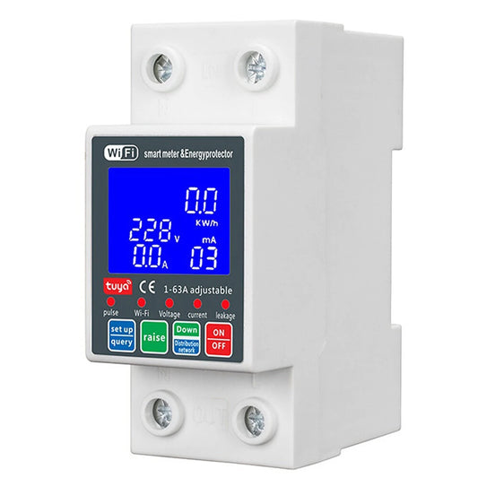 Smart WiFi Circuit Breaker 63A 230V 6kA with Overcurrent & Leakage Protection, Bidirectional Metering & Backlit Display