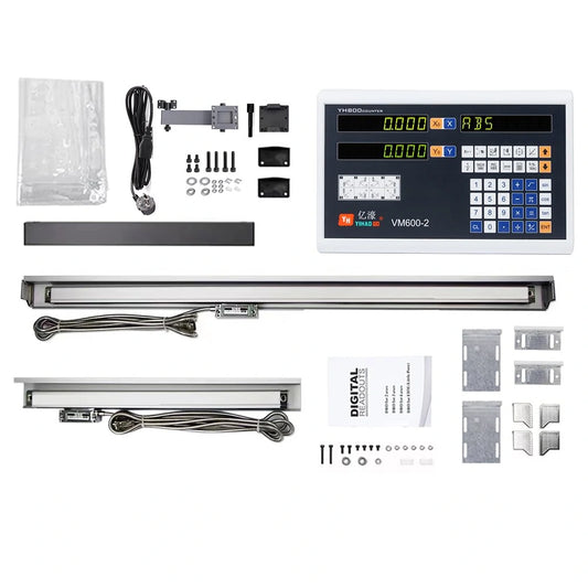 YHSINO VM600-2 Digital Readout with YE Grating Scale, 2 Axis, 80V-240V Power, 15W, Long-Lasting, Compatible with Various Lengths, High Efficiency & Protection