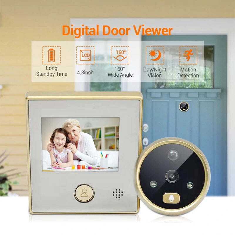 2.8-Inch Smart Video Doorbell: Digital Peephole Viewer with Color Screen, 160° Wide Angle, Night Vision & Motion Detection