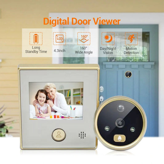 2.8-Inch Smart Video Doorbell: Digital Peephole Viewer with Color Screen, 160° Wide Angle, Night Vision & Motion Detection