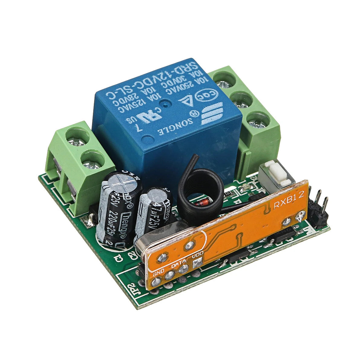 12V 1CH Wireless Relay Receiver Module with 2 RF Transmitters (433Mhz)