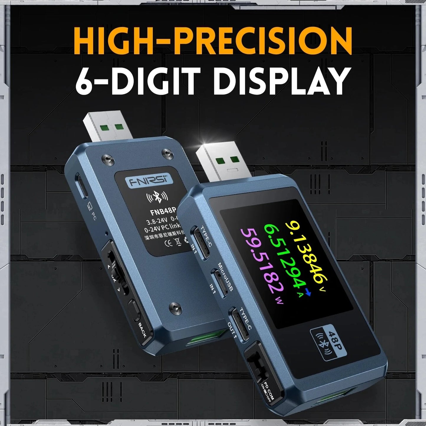 FNIRSI-FNB48P USB Type-C Fast Charge Tester with CNC Metal Shell, Ammeter Voltmeter, Ripple & Capacity Measurement