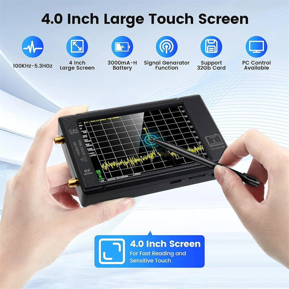 Ultra SA Portable Spectrum Analyzer & LNA Tester, 32GB, 4-inch Touchscreen, 100kHz-5.3GHz