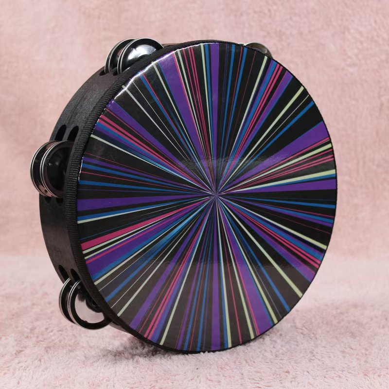 8-Inch & 10-Inch Wooden Radiant Tambourines with Double Row Jingles & Reflective Drum Heads
