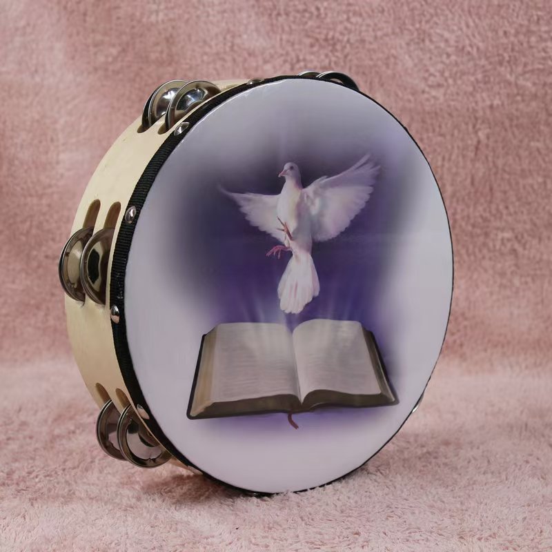 8-Inch & 10-Inch Wooden Radiant Tambourines with Double Row Jingles & Reflective Drum Heads