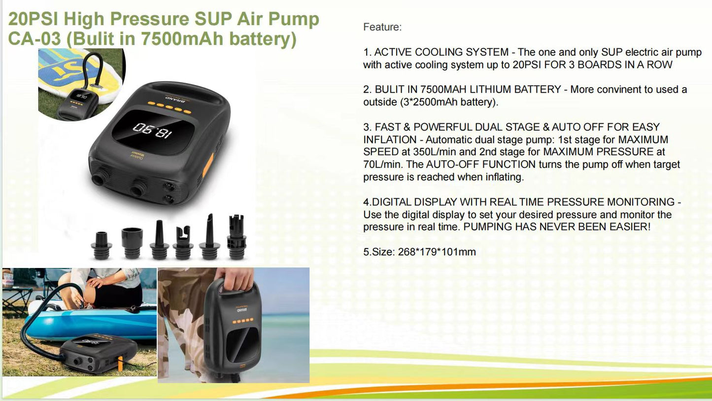 20PSI High Pressure Digital Electric Air Pump with LCD for Inflatable SUP Paddle Board