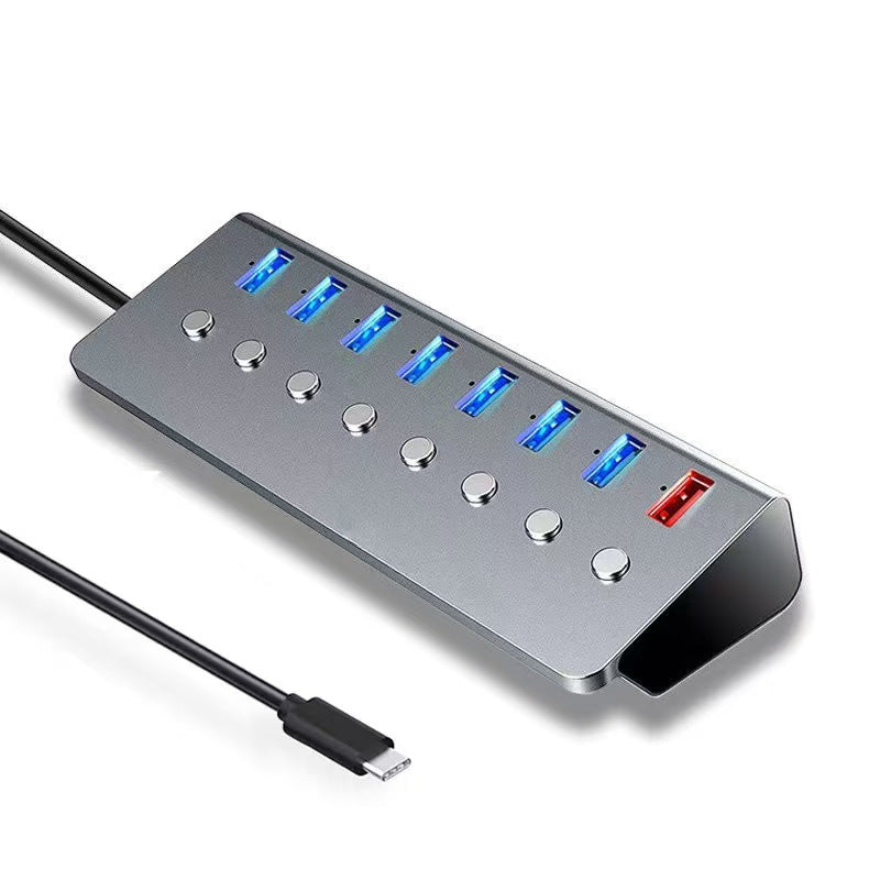 8-Port USB Hub with 7 USB 3.0 Expansion Ports & 1 Charging Port, Independent Switches, US Plug