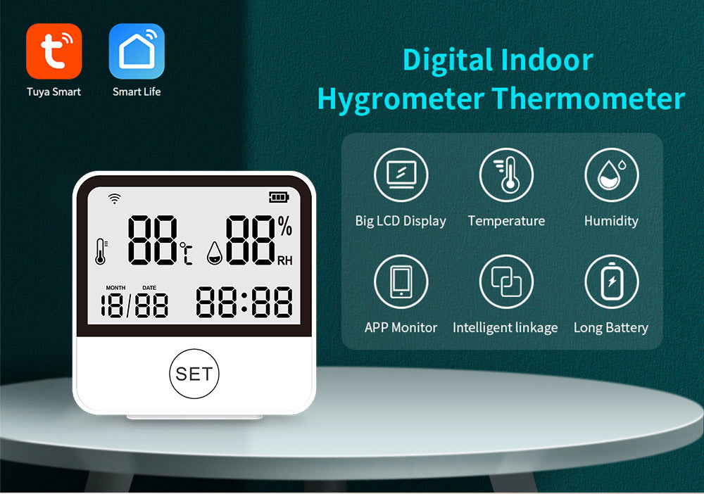 Smart WiFi Temperature & Humidity Sensor with Large Display for Home, Office, and Hotel
