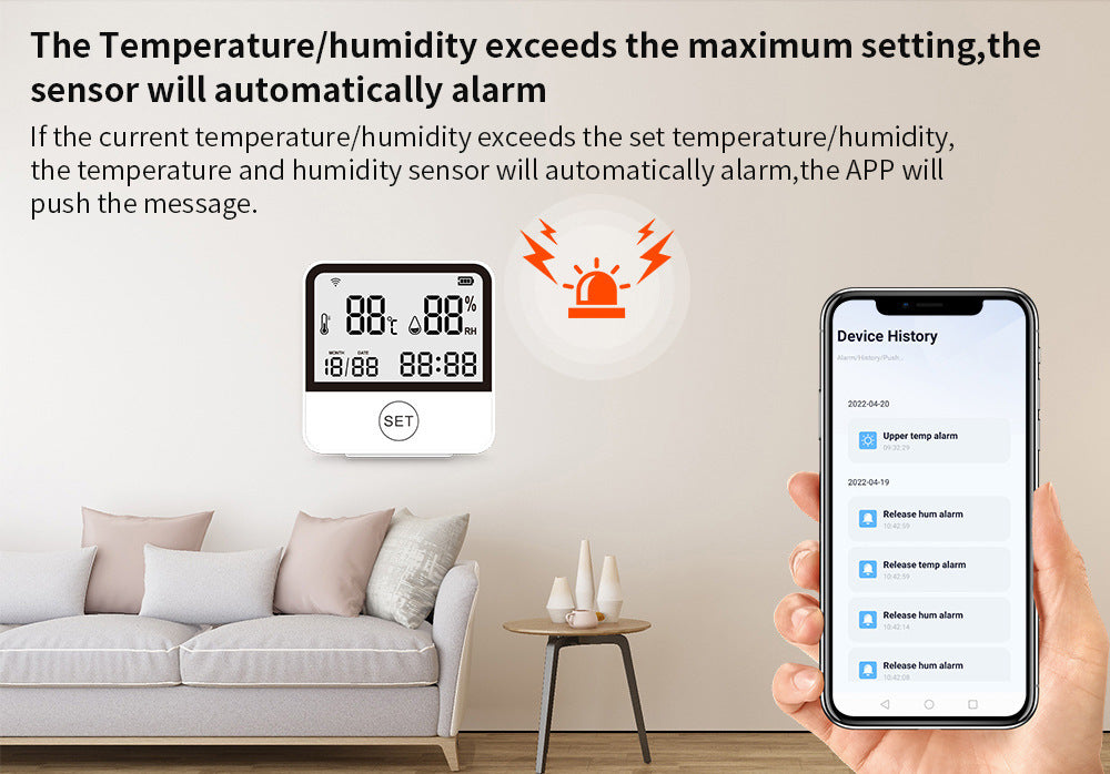 Smart WiFi Temperature & Humidity Sensor with Large Display for Home, Office, and Hotel