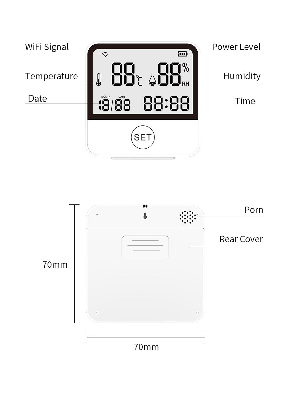 Smart WiFi Temperature & Humidity Sensor with Large Display for Home, Office, and Hotel