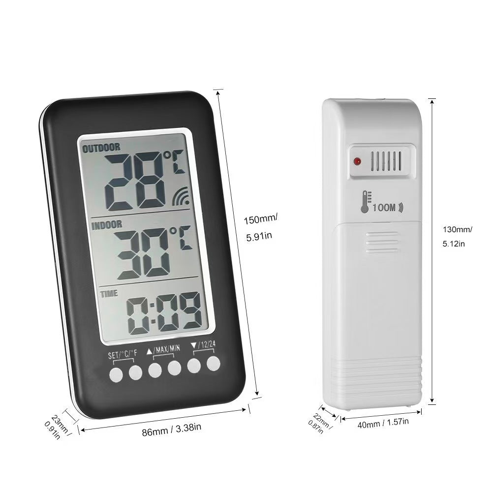 Digital Dual Sensor Indoor Outdoor Thermometer with LCD Display, Trend Indicators, and Max/Min Temperature Alerts - Wall Mount or Table, 10-Second Update Rate, 433 MHz