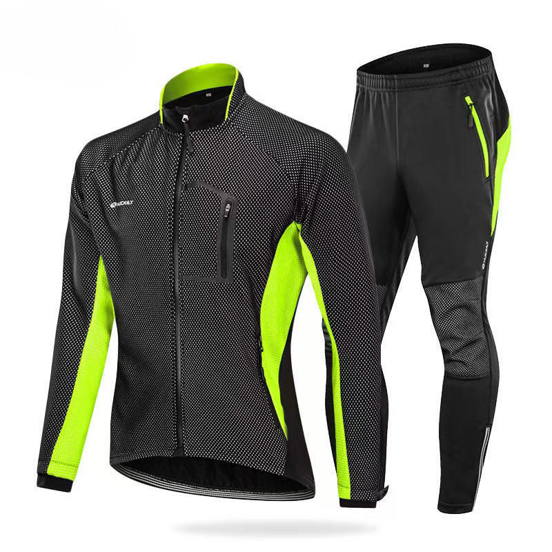 Mens Winter Windproof Cycling Clothing Set - Long Sleeve Jersey & Pants for Outdoor Sports