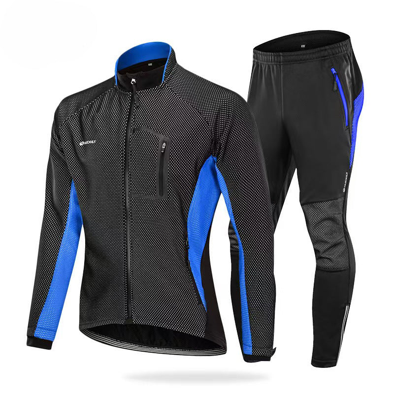 Mens Winter Windproof Cycling Clothing Set - Long Sleeve Jersey & Pants for Outdoor Sports