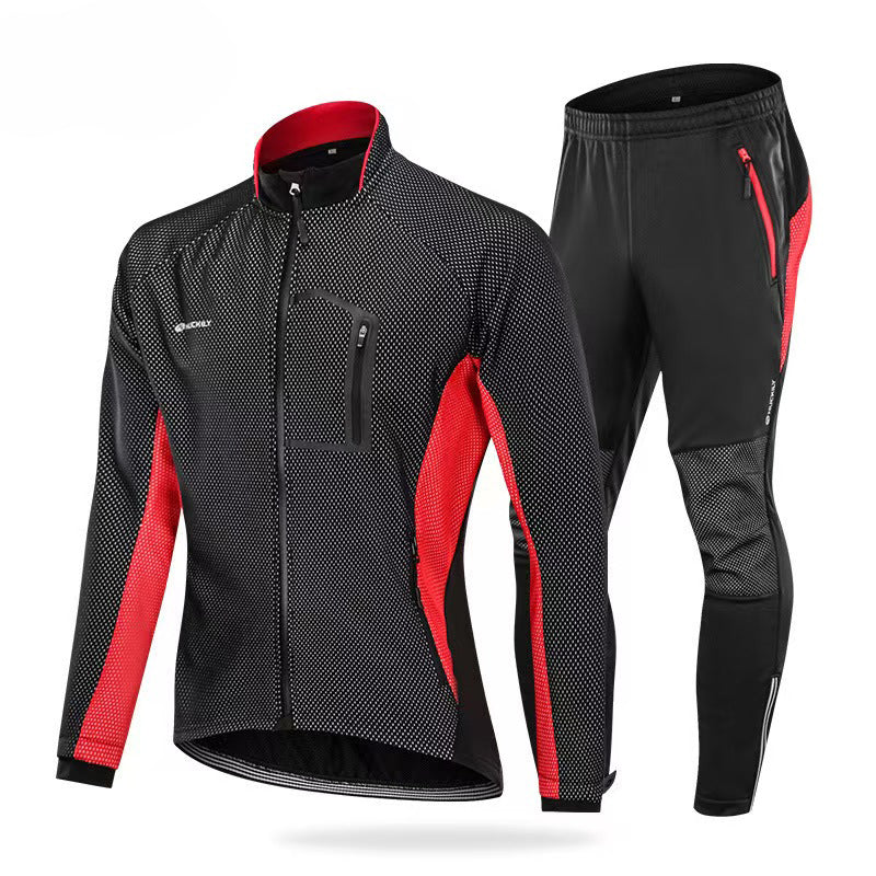 Mens Winter Windproof Cycling Clothing Set - Long Sleeve Jersey & Pants for Outdoor Sports