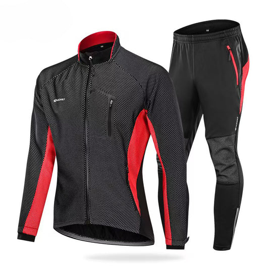 Mens Winter Windproof Cycling Clothing Set - Long Sleeve Jersey & Pants for Outdoor Sports