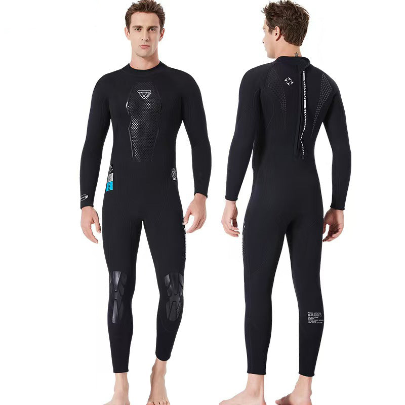 Mens 3mm Neoprene Full-Body Wetsuit with Back Zipper for Surfing, Swimming, Scuba, Snorkeling