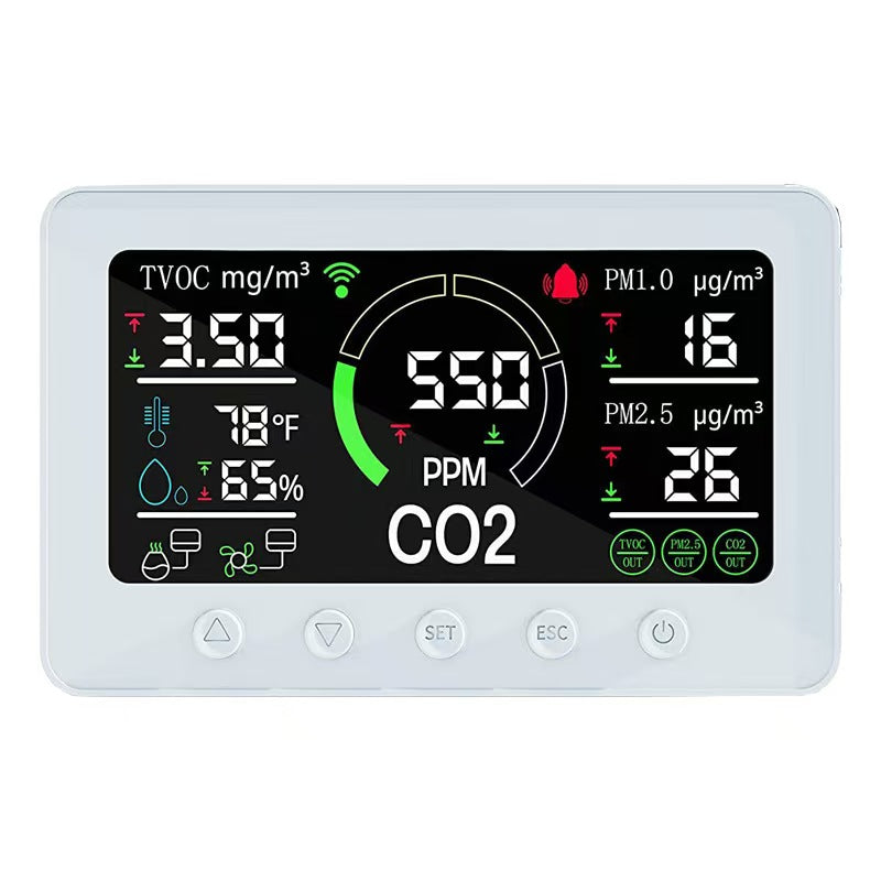 Smart Air Quality Monitor: Tuya WiFi CO2, TVOC, PM2.5, PM1.0, Temperature & Humidity Sensor with Infrared