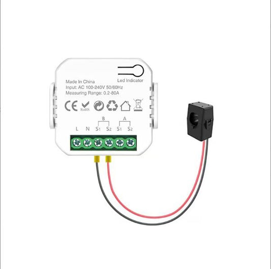 Tuya WiFi 80A Single-Phase Energy Monitor with Dual CT Clamp Smart Power Meter | 0.2–80A | AC 100–240V | DIN Rail Installation