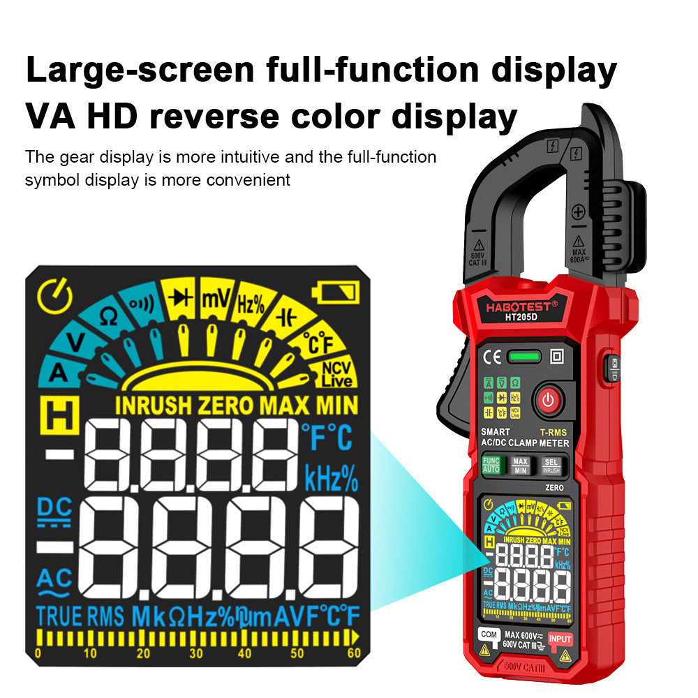 HABOTEST HT205D 600A Clamp Meter | True RMS | Auto Range | NCV | Inrush Current | Temperature Measurement
