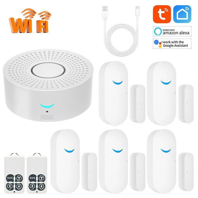 Smart Wireless WiFi Door Alarm System with Phone App Alerts, Compatible with Alexa & Google for DIY Home Security