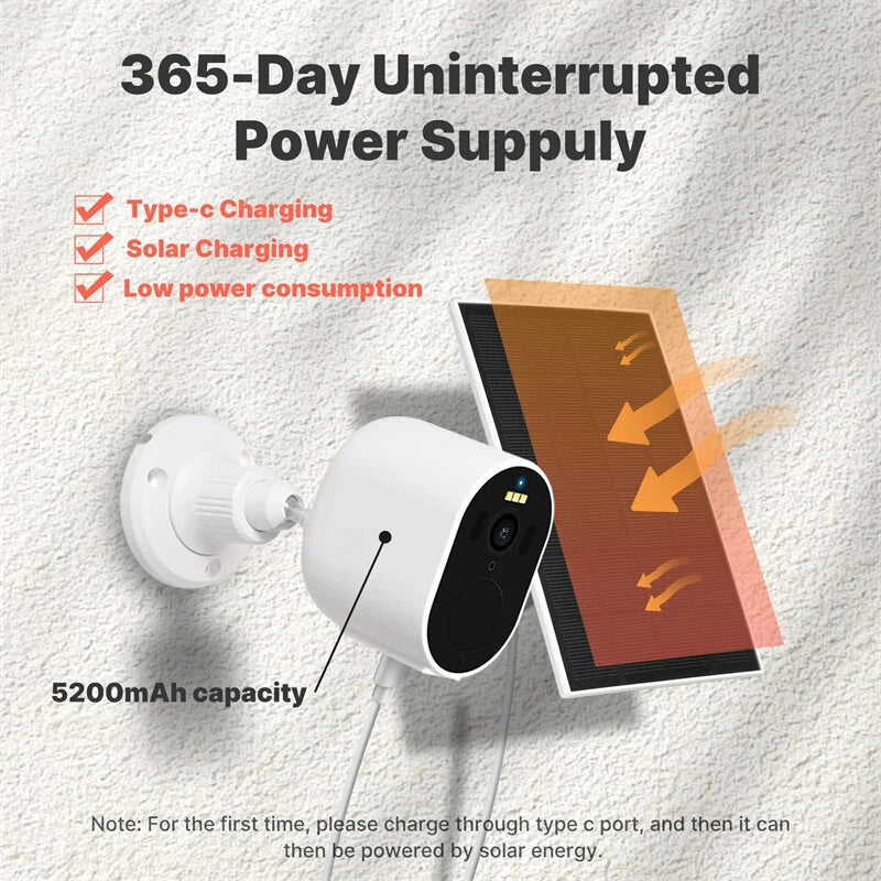 Moes Tuya 3MP Solar-Powered WiFi Security Camera, HD Night Vision, Motion Detection, IP65 Waterproof, Siren Alarm for Home Surveillance