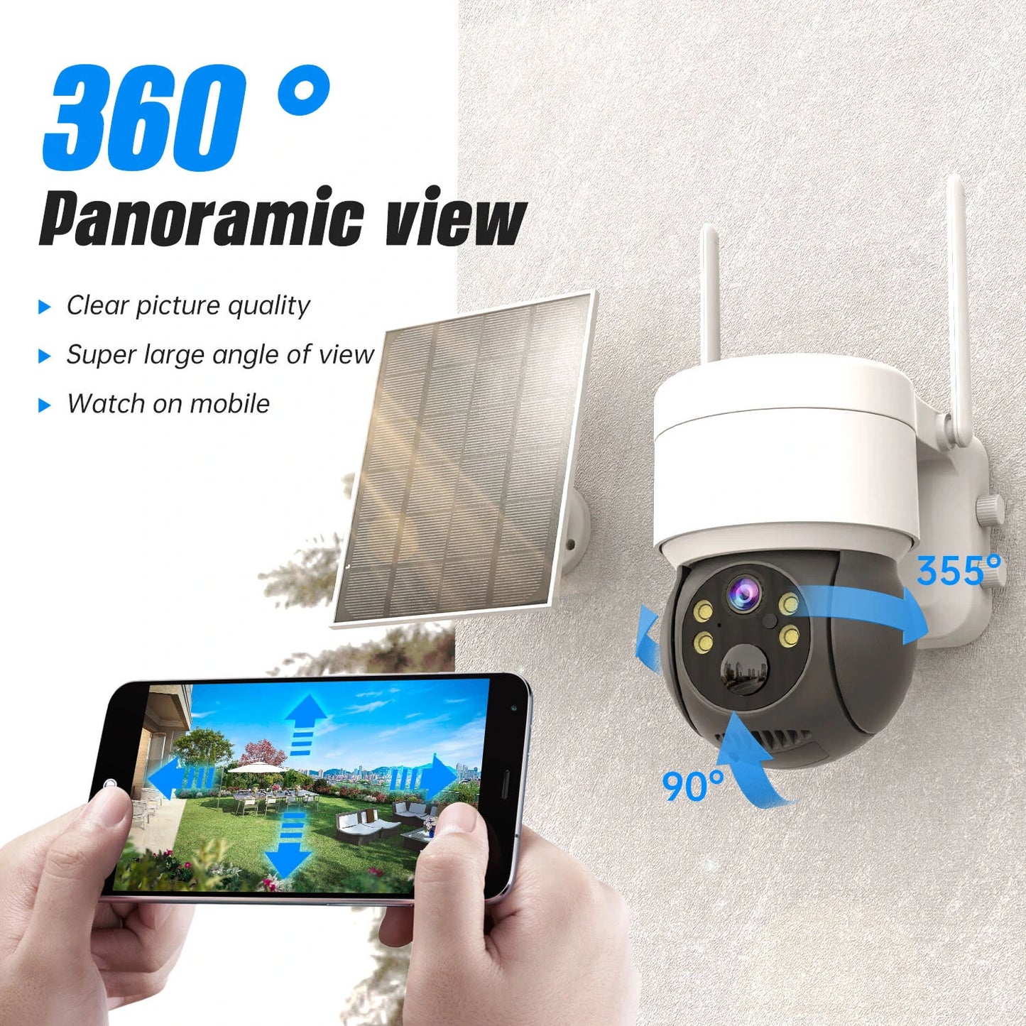 Solar-Powered TQ2 1080P PTZ WiFi Outdoor IP Camera with Night Vision & CCTV Surveillance