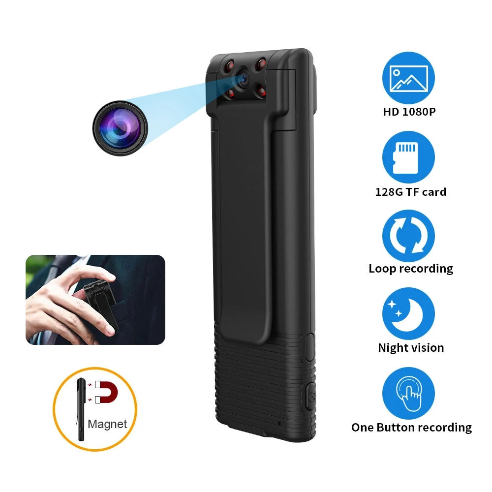 1080P Mini HD DV Camera | Portable Micro Recorder with Night Vision | Body Camcorder Supports 128GB TF Card