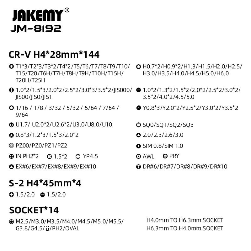 JM-8192 180-in-1 Precision Screwdriver & Stripped Screw Extractor Set for Mobile Phone Repair & DIY