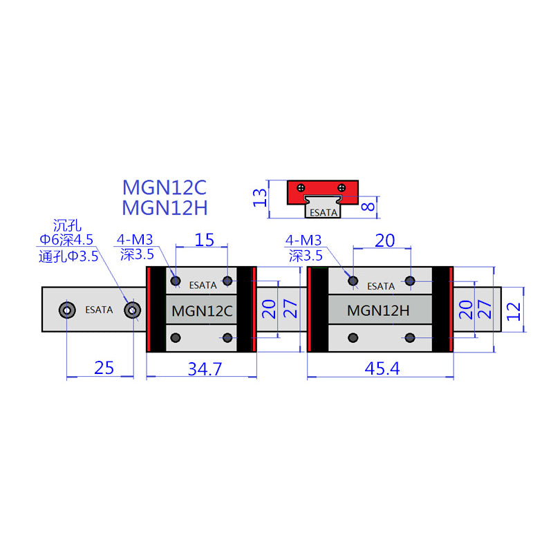 Machifit MGN12 Linear Rail Guide 100-1000mm with MGN12H Sliding Block CNC Parts