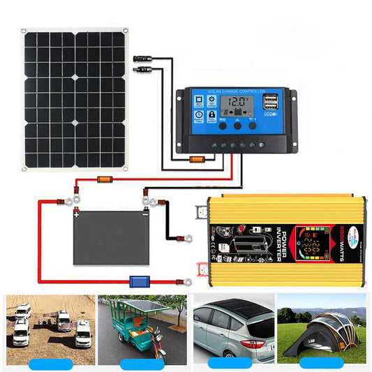6000W Solar Power Inverter Kit: DC 12V to AC 110V/220V, Intelligent Screen, 18V 18W Solar Panel, 30A 12V/24V Solar Converter