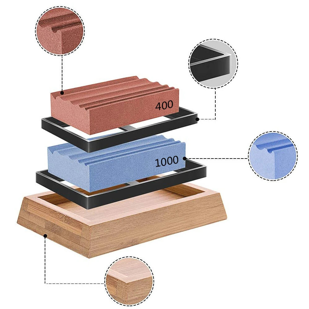 Wood Carving Sharpening Stone Kit: 400 & 1000 Grit Whetstone with Notches for Whittling & Carving Blades, Chisels, and Gouges