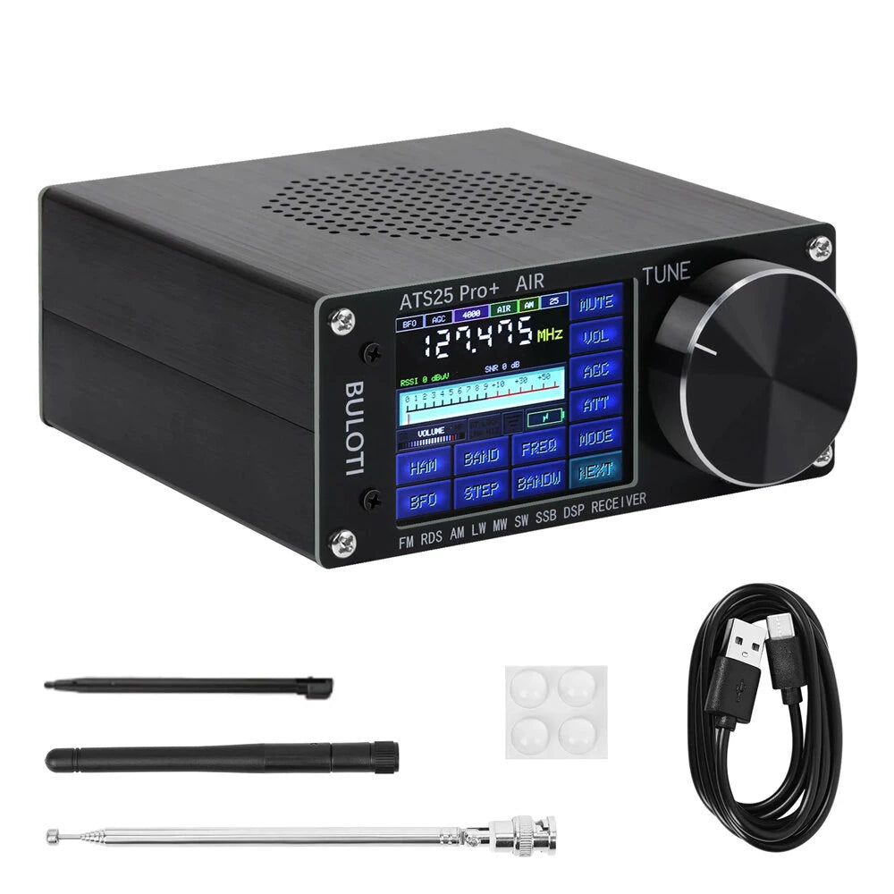 ATS25Pro+ Airband Radio Receiver with Bluetooth, 2.4 Touchscreen, 4000mAh Battery, FM/LW/MW/SW/SSB, 64-108 MHz, RDS, BNC Interface