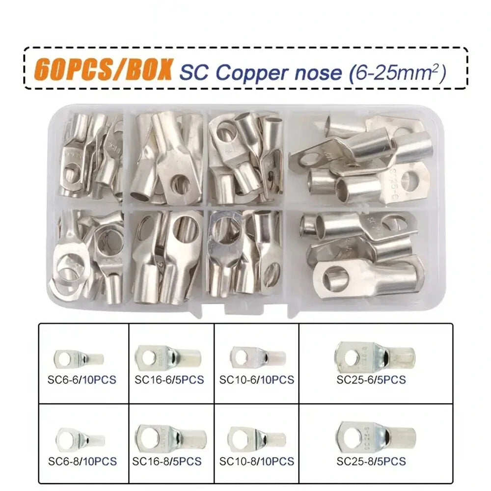 Battery Cable Crimping Tool Set HX-50B, 10-1 AWG, with 60 Copper Ring Terminals, 8 Sizes
