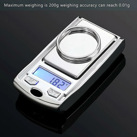 Mini Precision Digital Pocket Scale 0.01g Accuracy, 100g/200g Capacity, Key Style with LCD Backlit Display for Jewelry, Gold, Herbs, Food