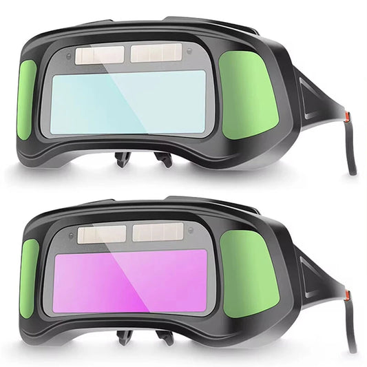 Solar-Powered Auto Darkening Welding Goggles with Large View, Intelligent Dimming, Adjustable Fit, and Polycarbonate Protective Lens for Arc Welding, Cutting, and Grinding