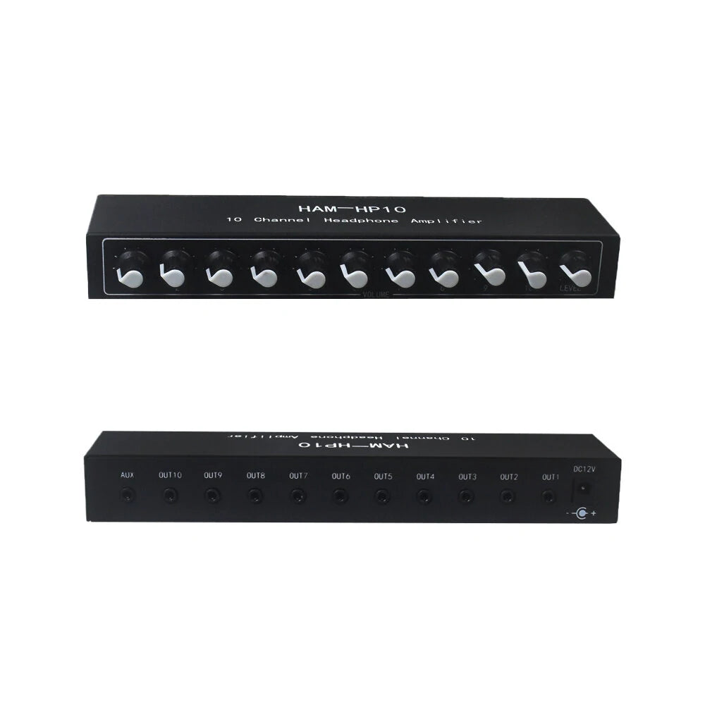 10-Channel Stereo Headphone Amplifier - HAM-HP10 with 12dB Gain, NJM4556A, 3.5mm Jack, DC 12-24V, Volume Control