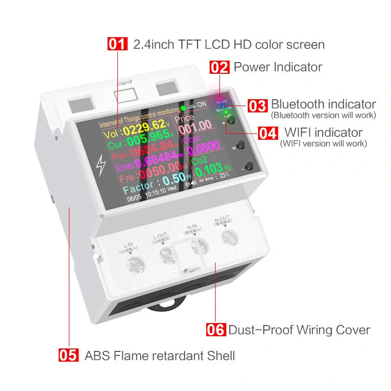 Tuya WiFi 100A DIN Rail Smart Switch with Remote Control - AC 220V/110V Power Meter and Energy Monitoring