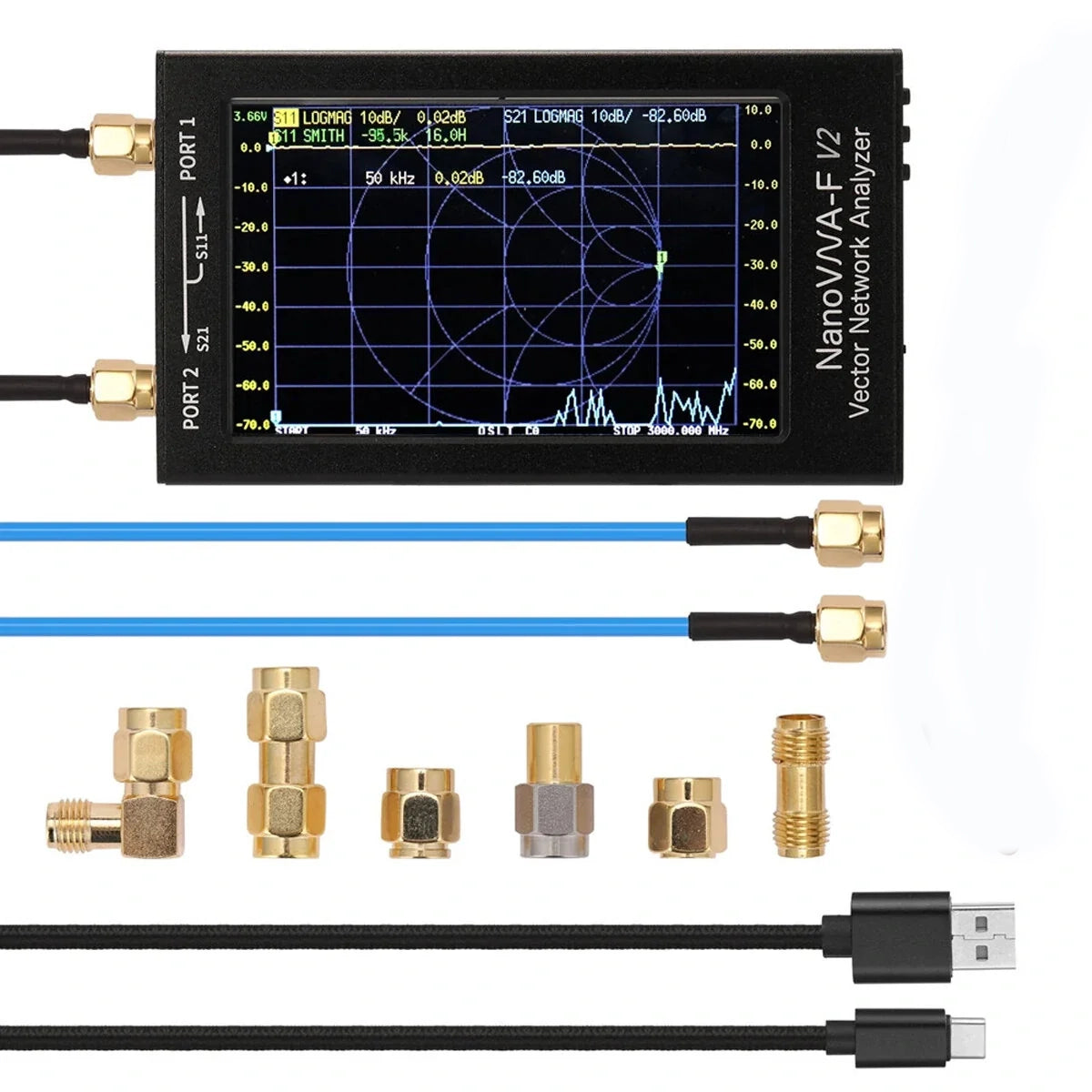 NanoVNA-F V2 Vector Network Analyzer 50kHz-3GHz V5.0, 4.3 IPS LCD, S-A-A-2 Antenna Analyzer for HF VHF UHF