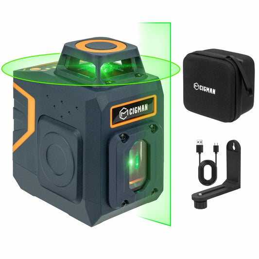 CIGMAN CM-605 Green Laser Level with 360° Horizontal & 120° Vertical Lines, Adjustable Brightness, IP54 Durability, Rechargeable Lithium Battery, Versatile Modes, Ideal for Indoor & Outdoor Projects
