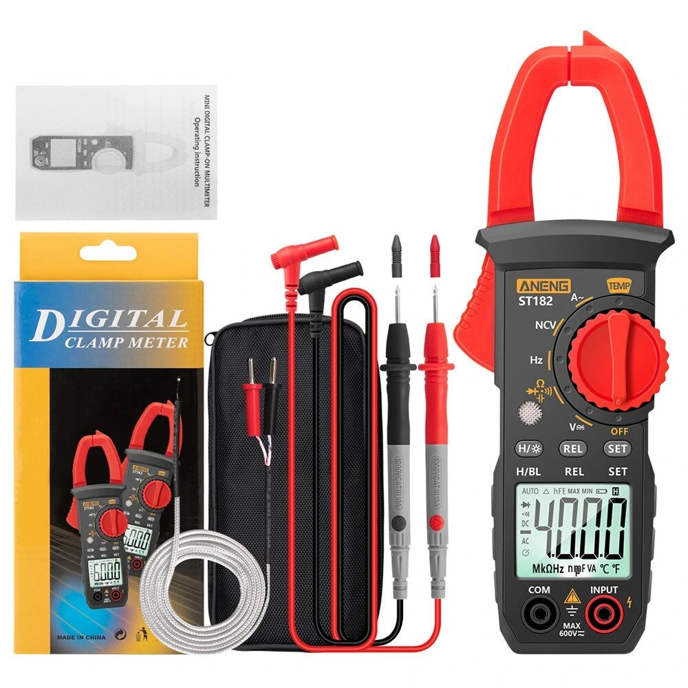 Digital Clamp Multimeter ANENG ST182 - AC/DC Voltage Tester, Capacitance, Hz, Ohm, NCV Test