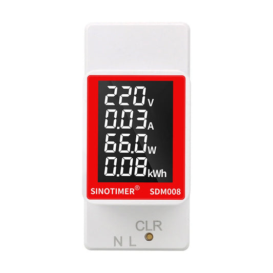 DIN Rail AC Multifunction Meter by SINOTIMER - LCD Display, Voltage 50-300V, Current 0-100A, 30kW Power, 1999kWh Energy Monitoring