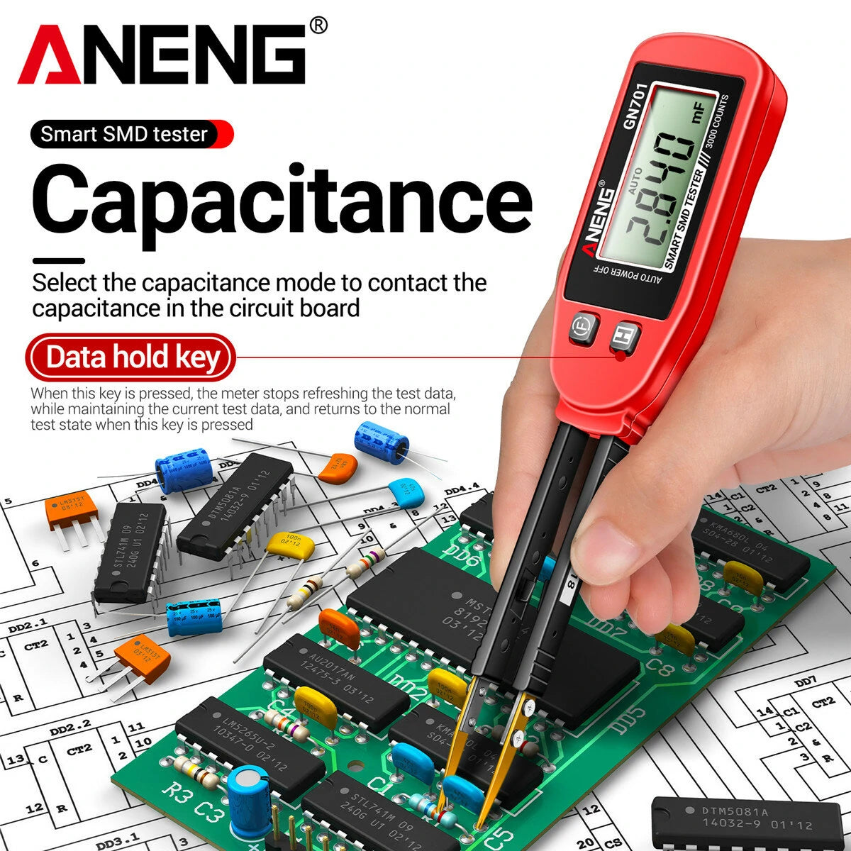 ANENG GN701 SMD Tester: High Precision Handheld Resistor, Capacitor, Diode Analyzer - CAT II Standard Secure