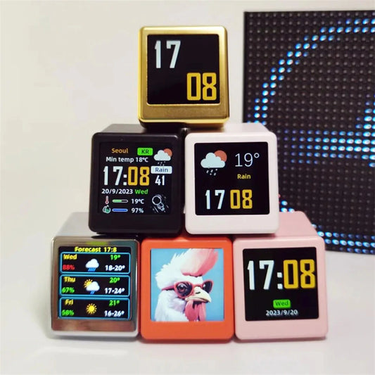Compact DIY Smart WiFi Weather Clock with GIF Display & Theme Options - USB-C Powered Desktop Décor for Gamers Worldwide