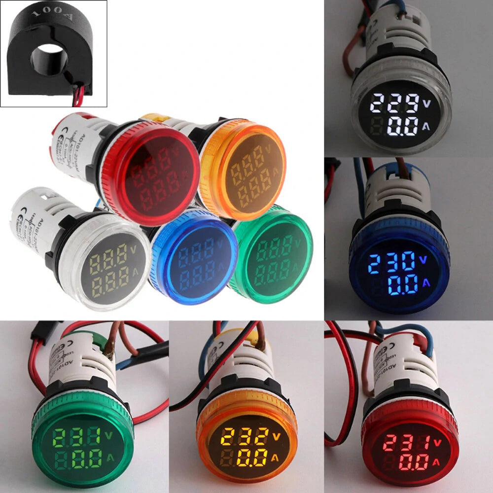 3pcs 2in1 22mm AC50-500V 0-100A Blue Light Digital Volt Amp Meter with CT Au23