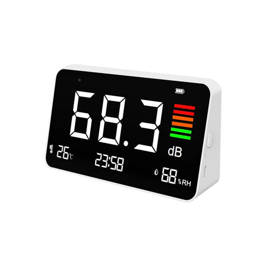 Rechargeable Portable Digital Noise Meter with Temperature, Humidity, and Time Display, ABS Material, TYPE-C Charging, 160.5x90.5x50mm
